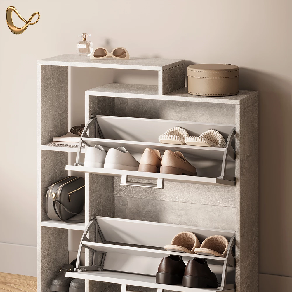 Nahaufnahme von Schuhkipper in Weiß/Beton, zeigt Design- und Oberflächendetails
