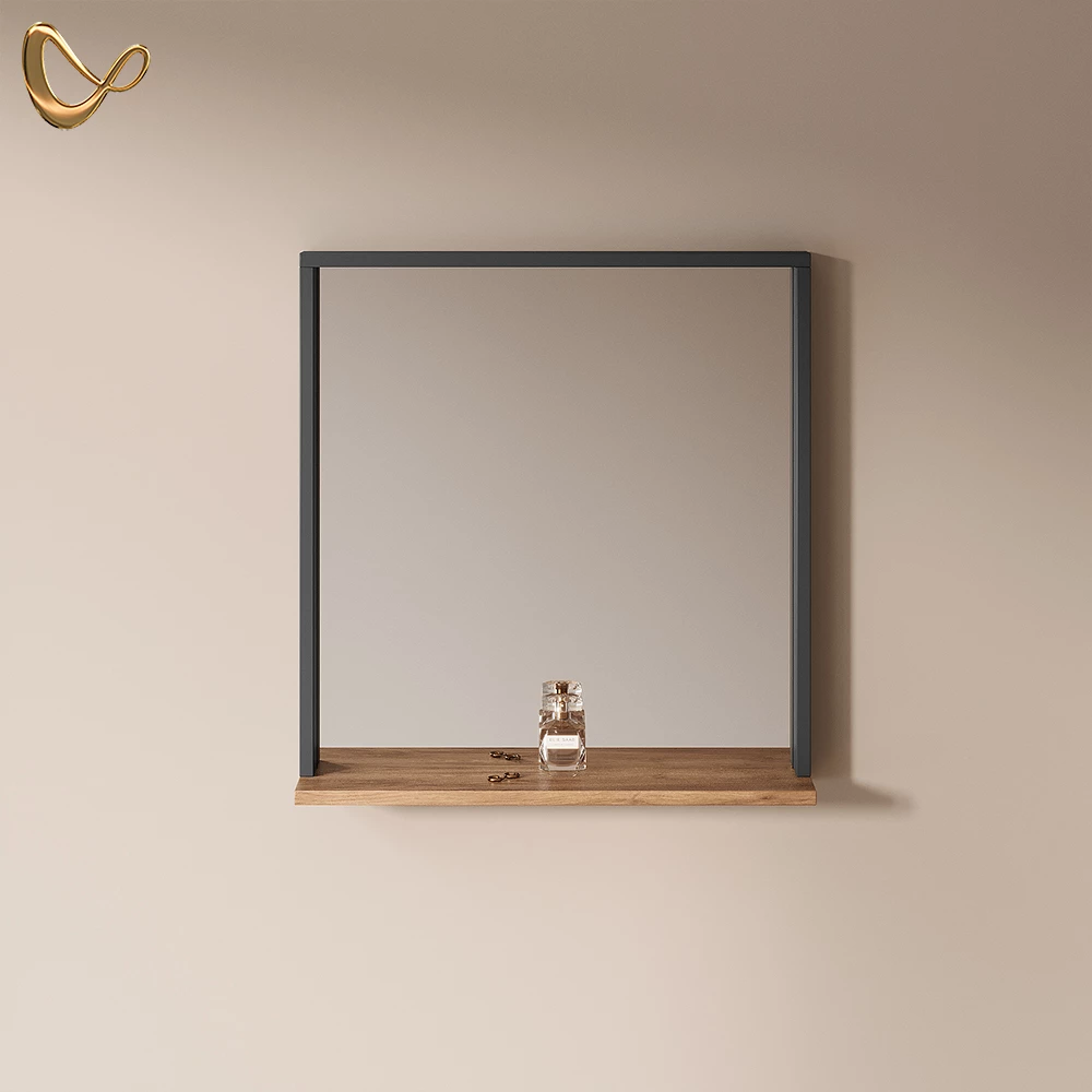 Wandspiegel Ortello Anthrazit/Goldkraft Eiche 57 x 60 cm mit Spiegel livinity®