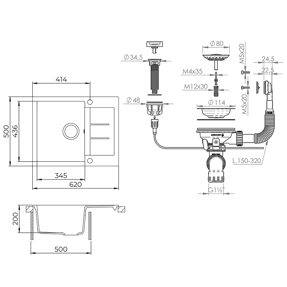 Spülbecken in Beton auf weißem Hintergrund