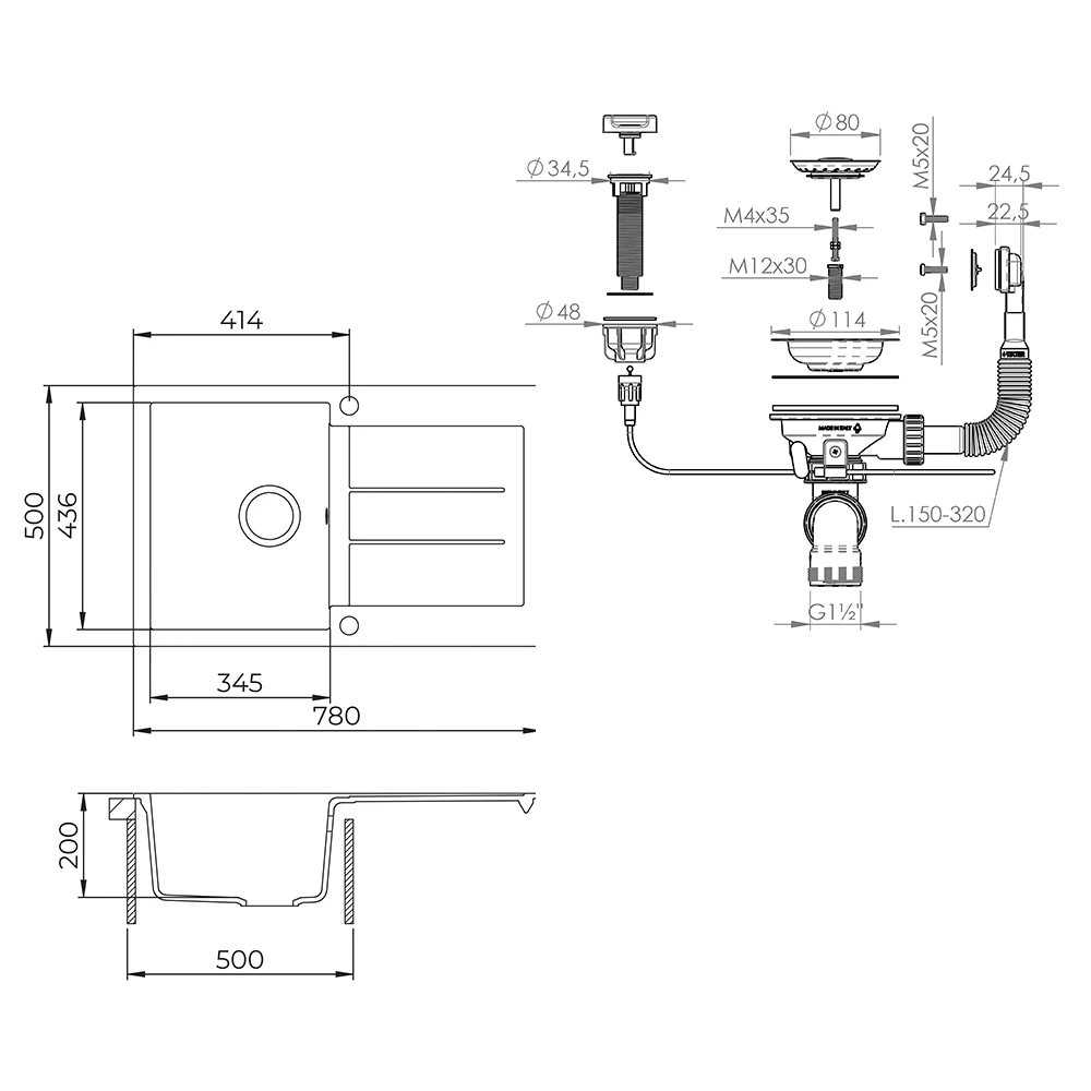 Spülbecken in Beton auf weißem Hintergrund
