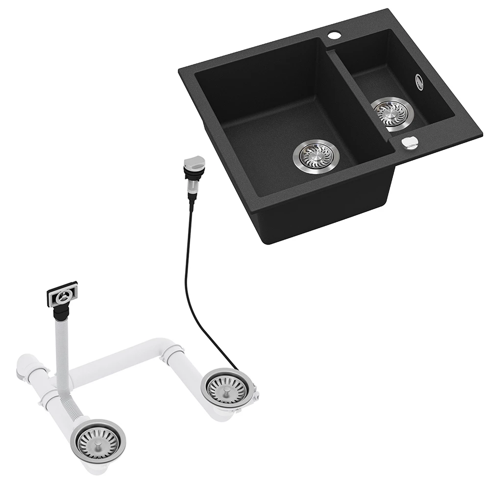 Nahaufnahme von Spülbecken in Schwarz, zeigt Design- und Oberflächendetails