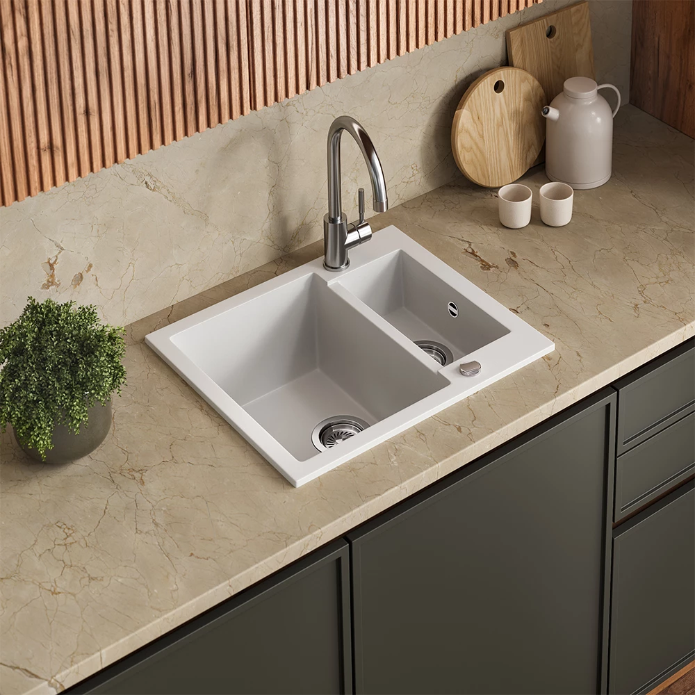 Lavello Prag Bianco 58 x 50 cm con 2 lavelli Bergström