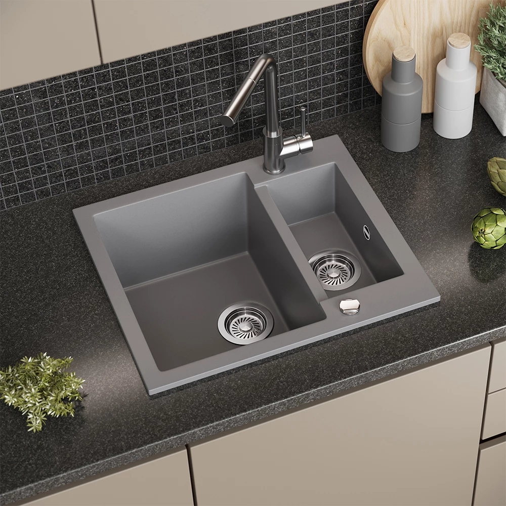 Evier en Gris, présenté dans un décor ambiant avec décoration