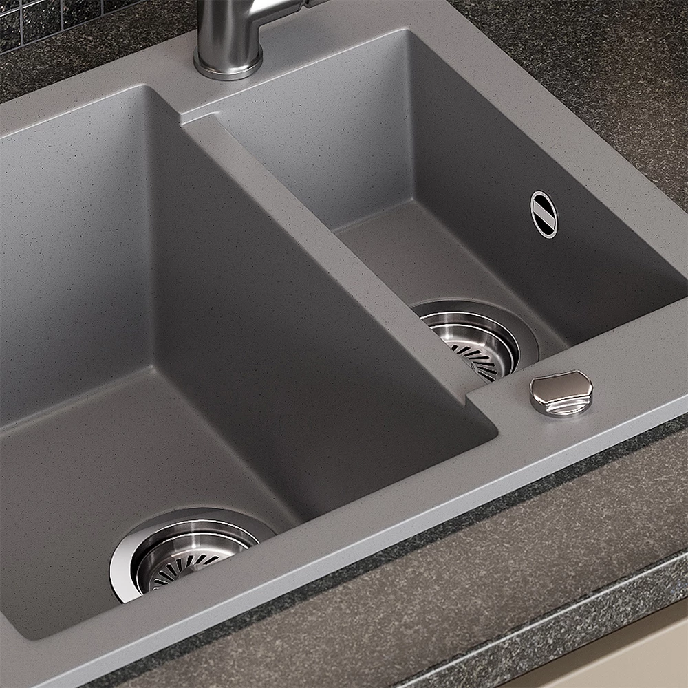 Gros plan de Evier en Gris, montrant la texture/les détails
