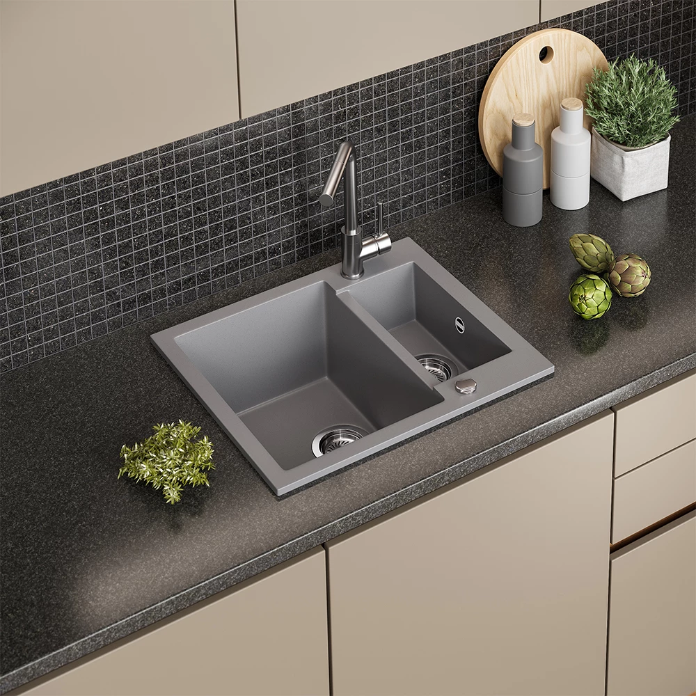 Evier Prag Gris 58x50cm avec 2 éviers Bergström