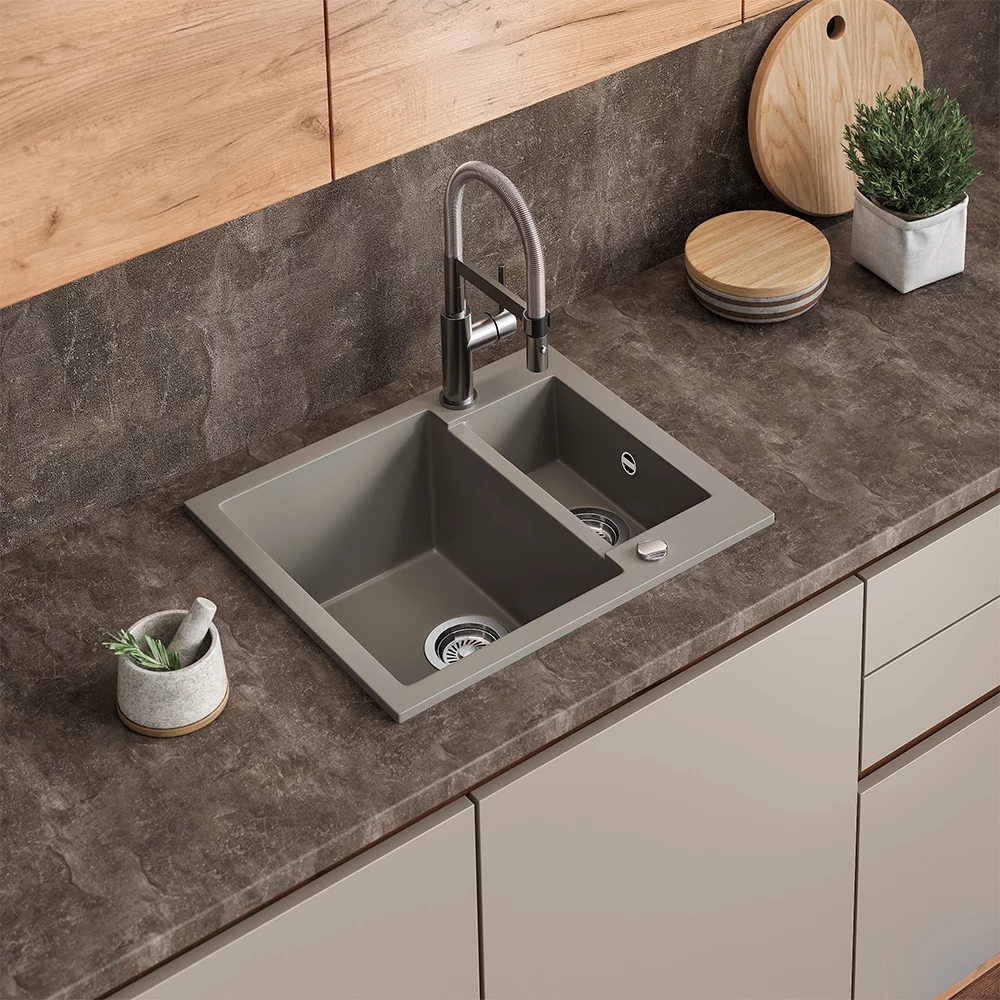 Lavello Prag Calcestruzzo 58 x 50 cm con 2 lavelli Bergström