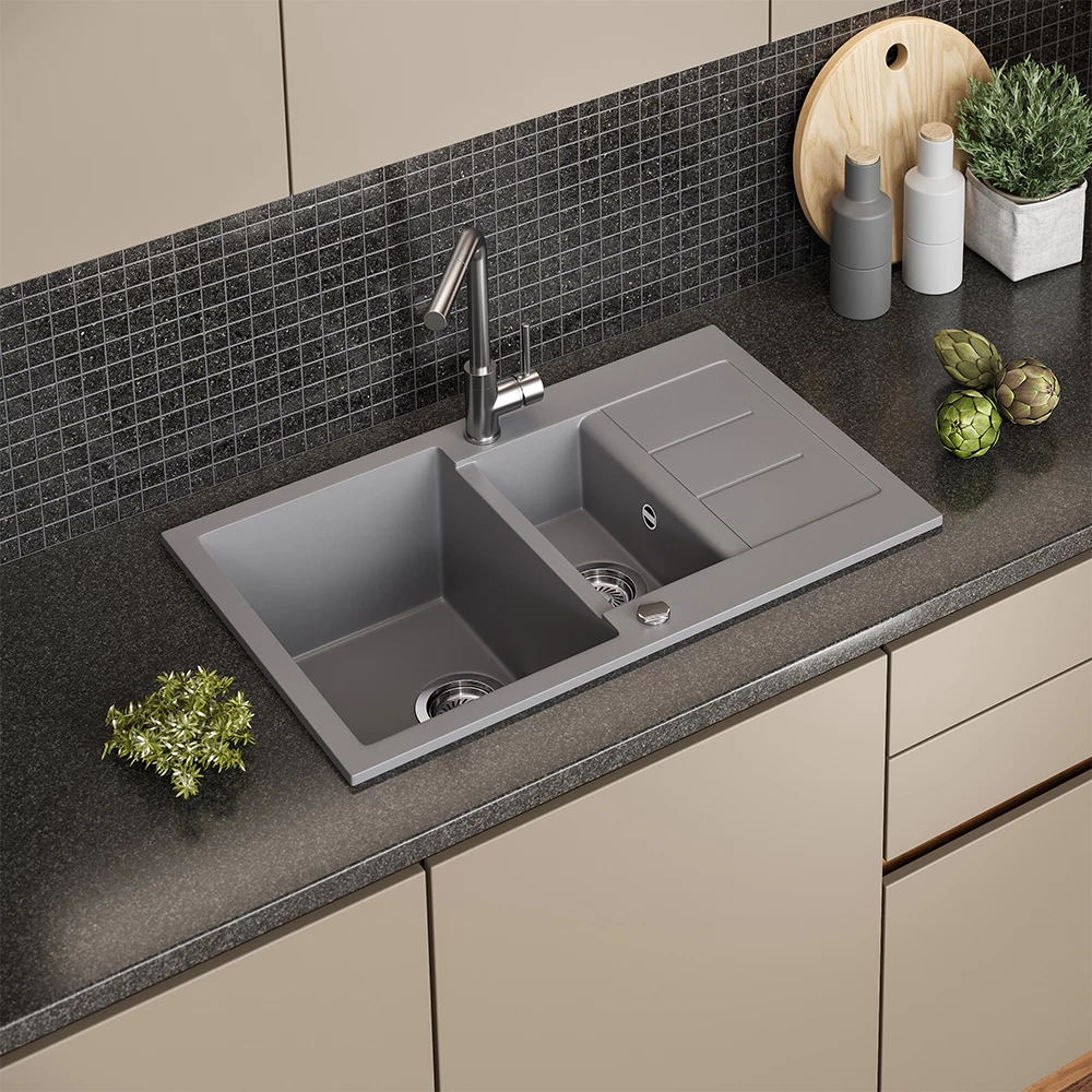 Lavello Seattle Grigio 80 x 50 cm con area di asciugatura Bergström