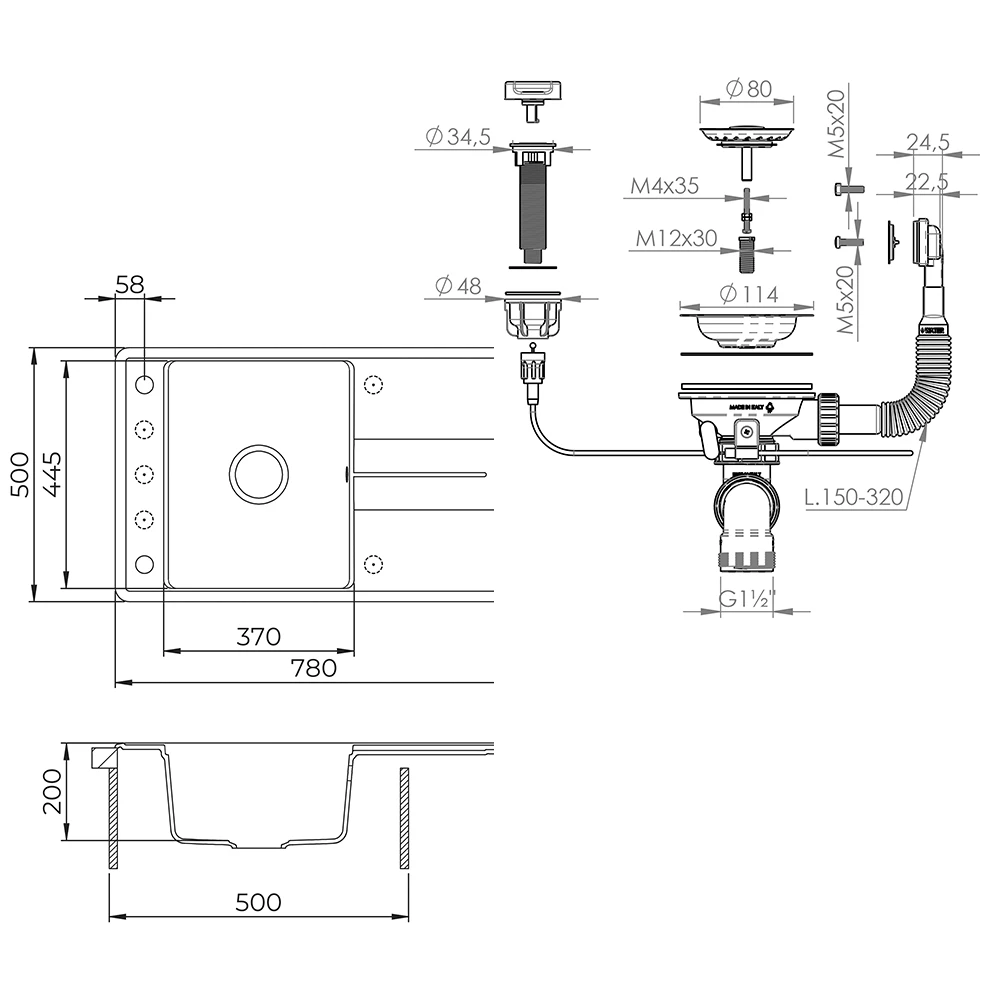 Spülbecken in Weiß auf weißem Hintergrund