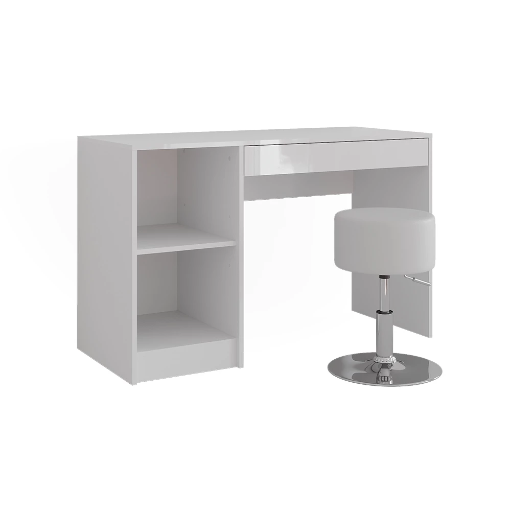 Schminktisch in Weiß/Weiß Hochglanz auf weißem Hintergrund