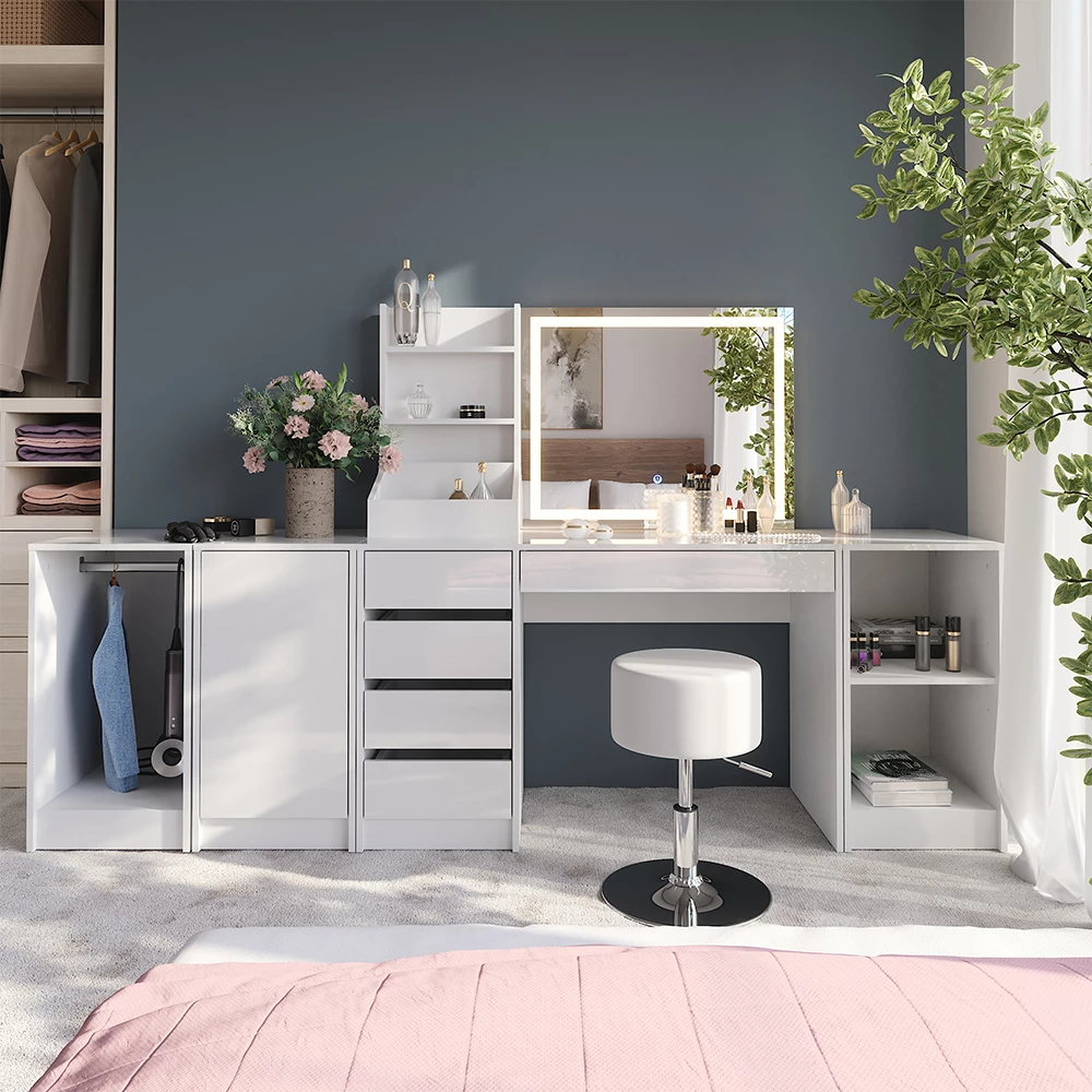 Vanity table Sherry White/white high gloss 119.8 cm 4 parts Vicco