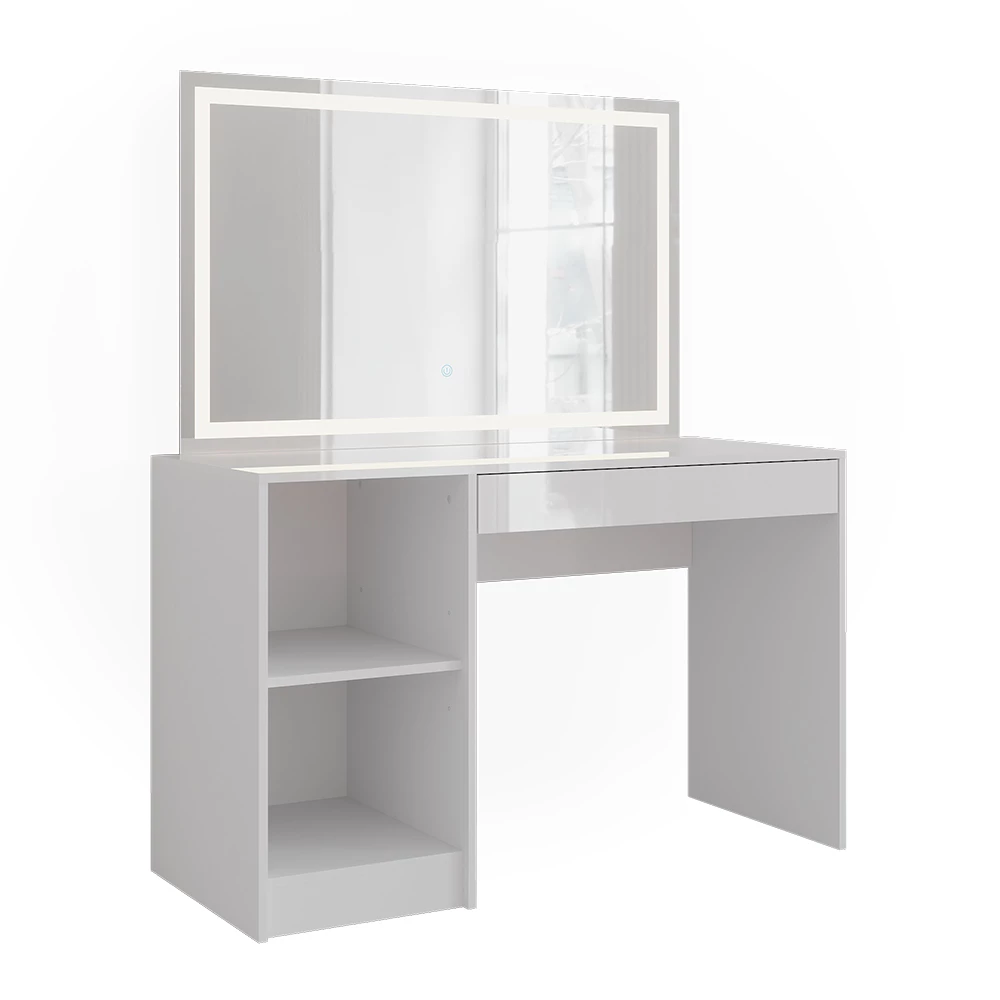 Schminktisch in Weiß/Weiß Hochglanz auf weißem Hintergrund