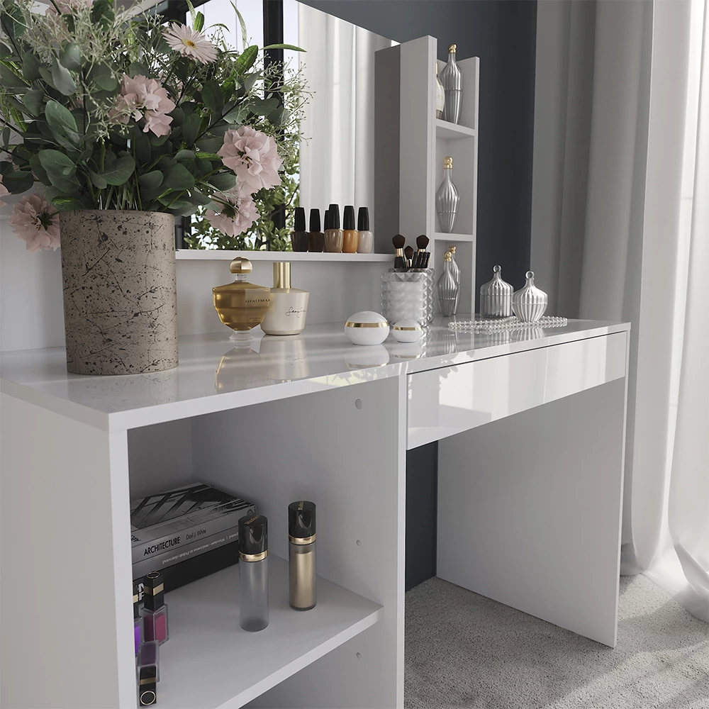 Close-up of Vanity table in White/white high gloss, showing texture/details