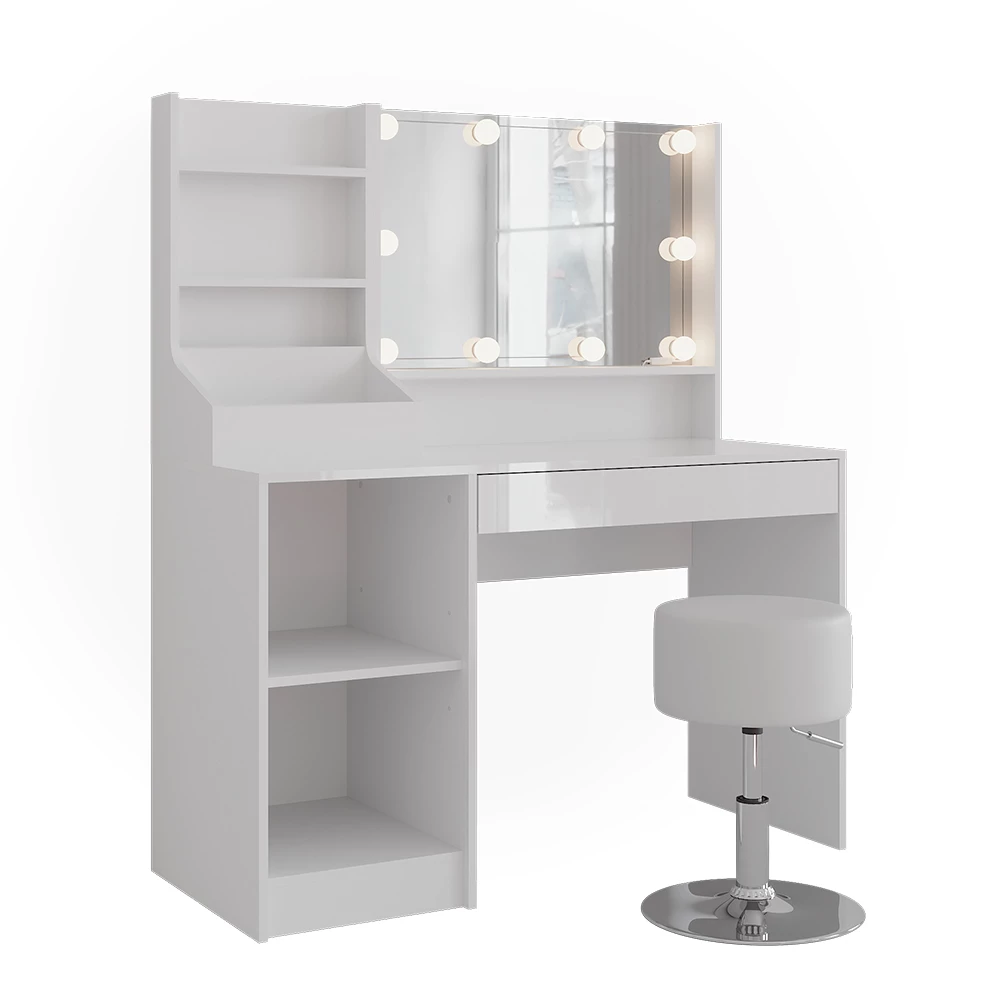 Schminktisch in Weiß/Weiß Hochglanz auf weißem Hintergrund