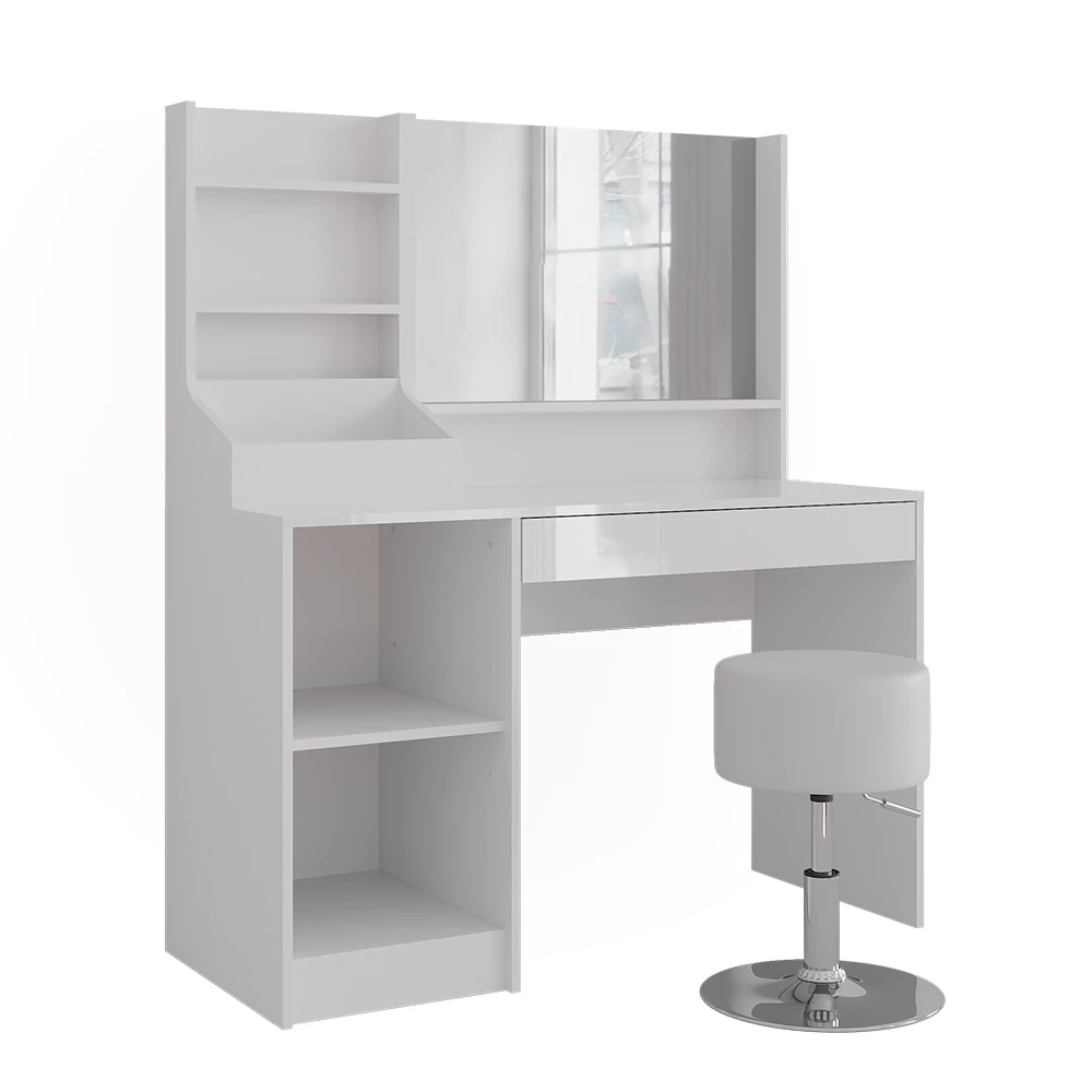 Makeupbord i farven Hvid/hvid højglans på hvid baggrund