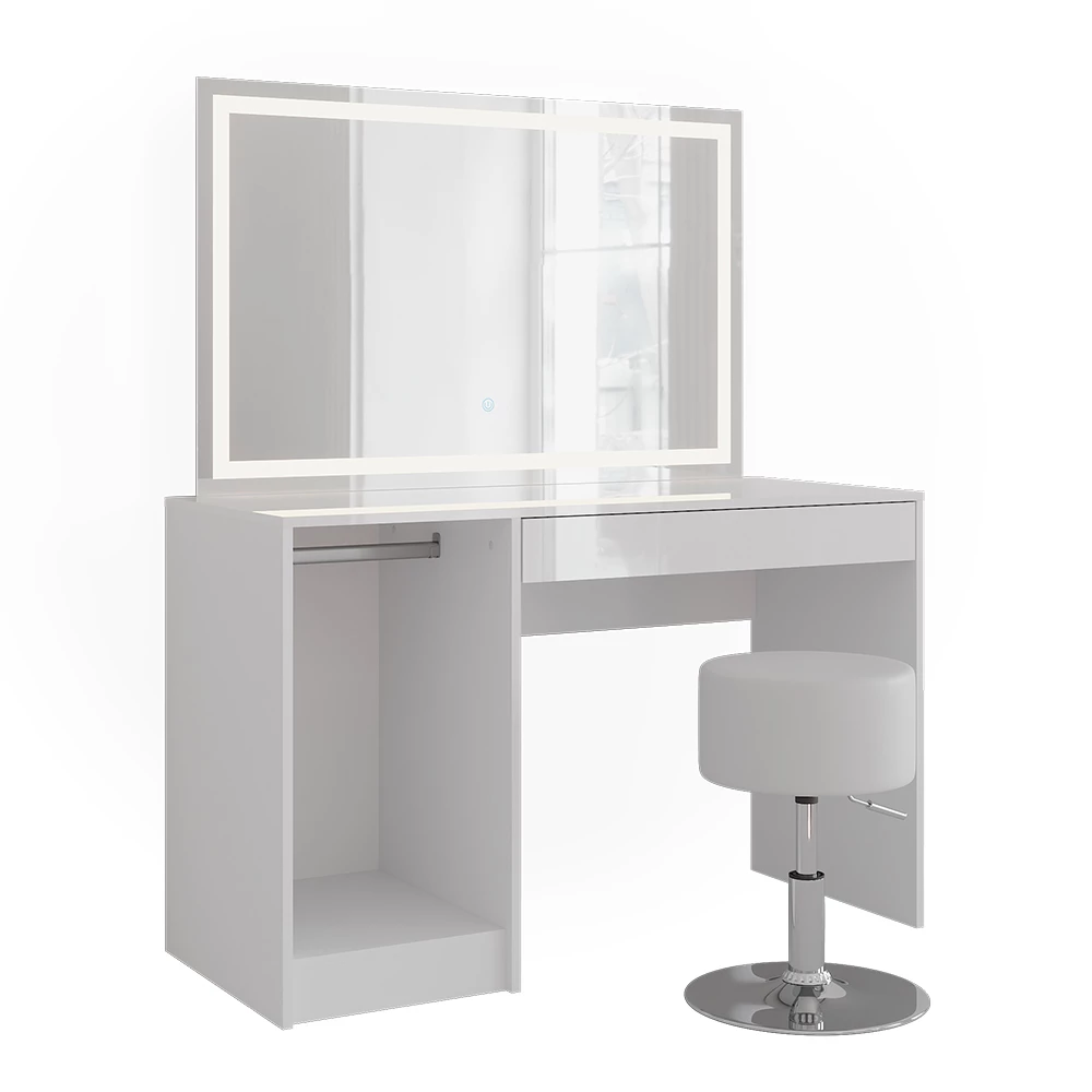 Schminktisch in Weiß/Weiß Hochglanz auf weißem Hintergrund