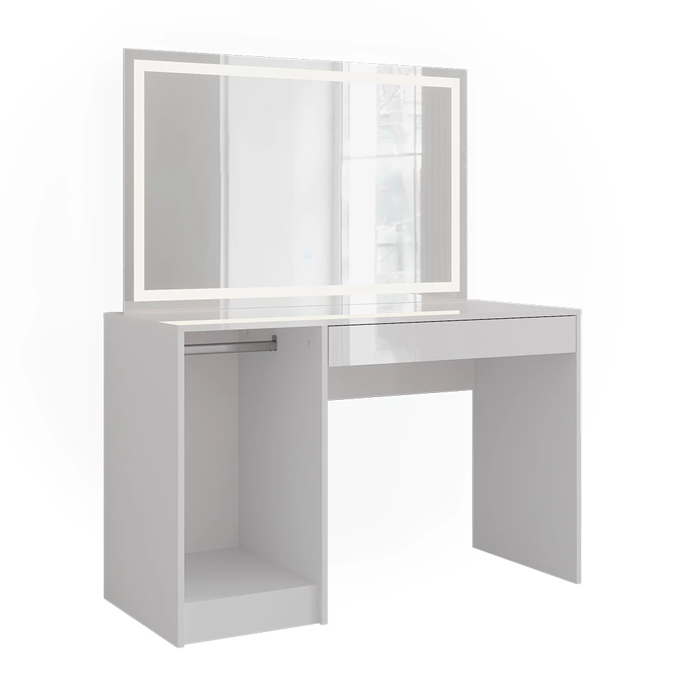 Coiffeuse en blanc/blanc brillant sur fond blanc