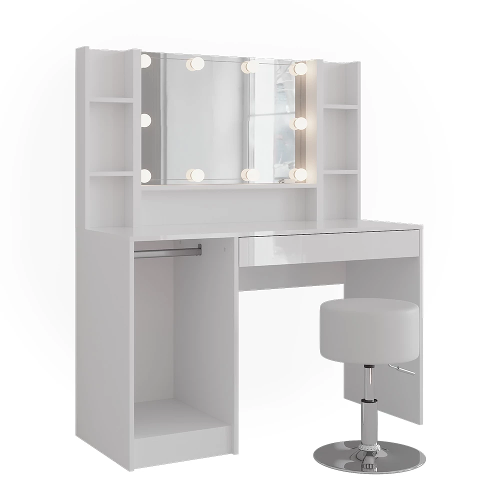 Schminktisch in Weiß/Weiß Hochglanz auf weißem Hintergrund