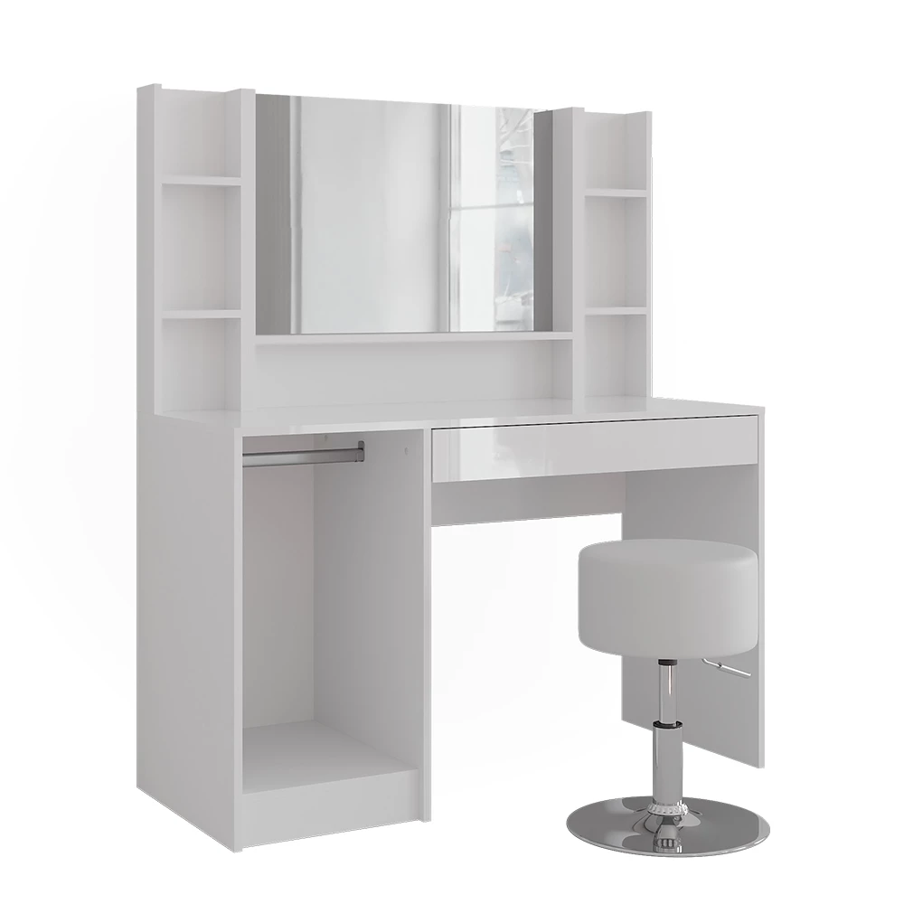 Schminktisch in Weiß/Weiß Hochglanz auf weißem Hintergrund