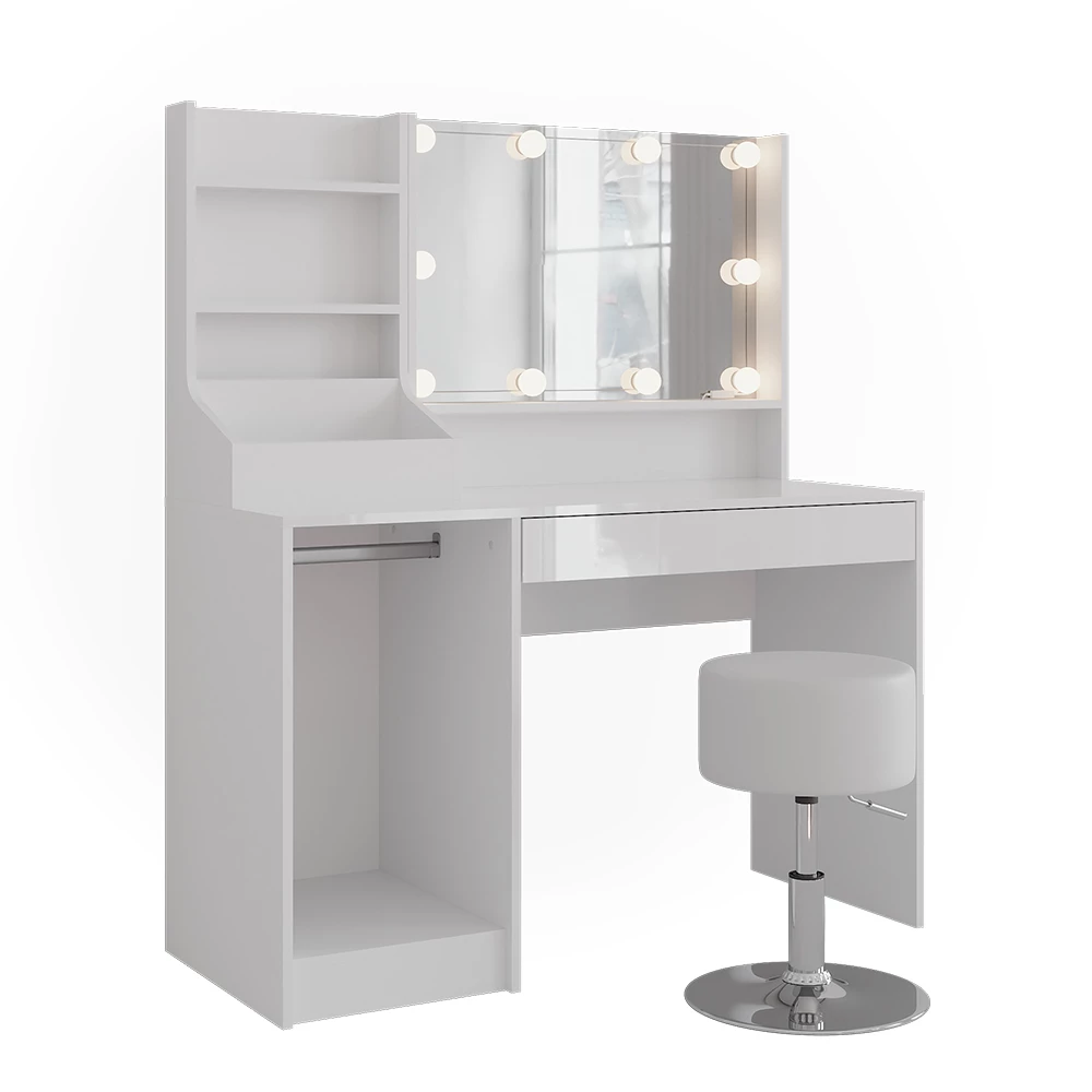 Vanity table in White/white high gloss on white background