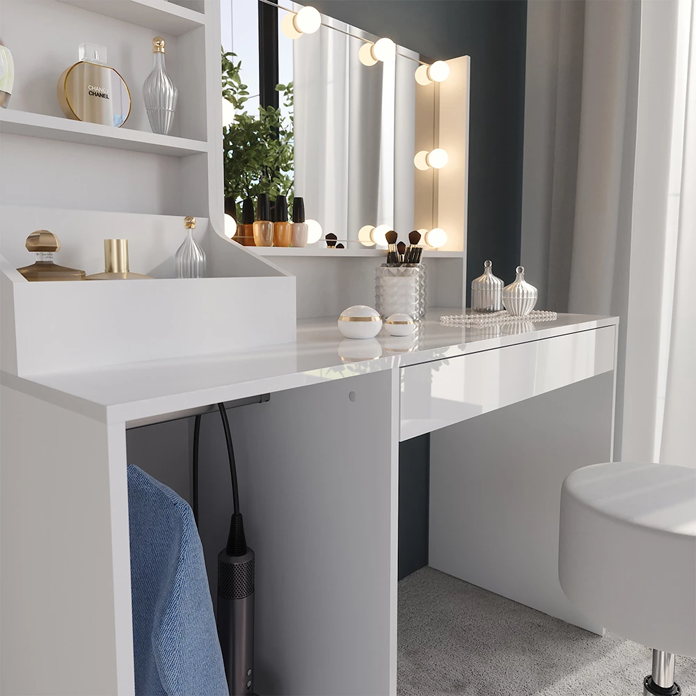 Close-up of Vanity table in White/white high gloss, showing texture/details