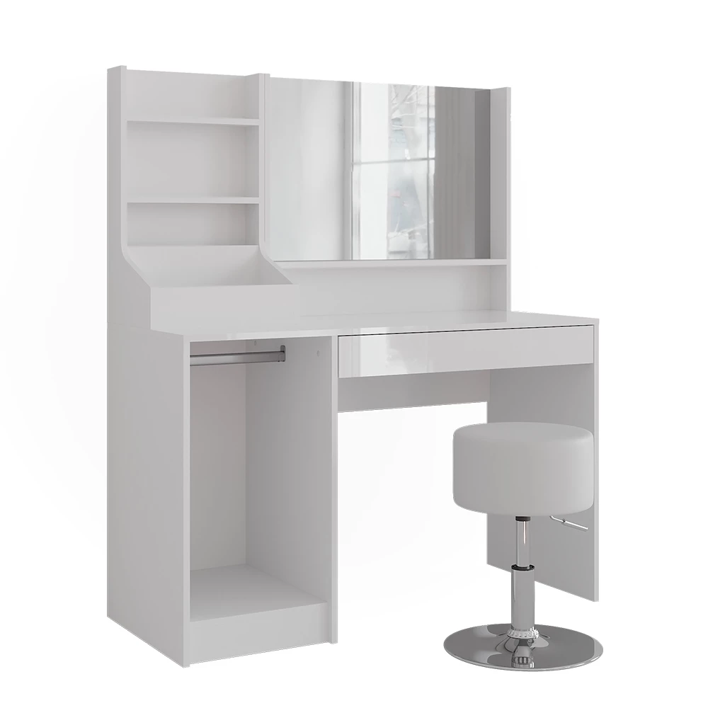 Makeupbord i farven Hvid/hvid højglans på hvid baggrund