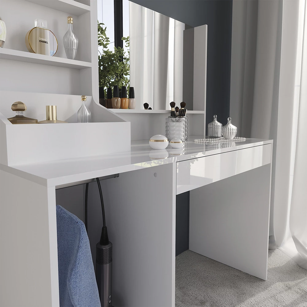 Close-up of Vanity table in White/white high gloss, showing texture/details