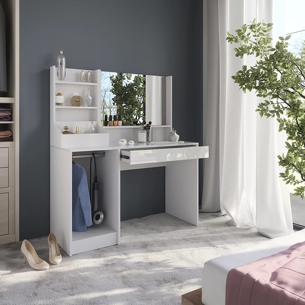 Close-up of Vanity table in White/white high gloss, showing design and surface details