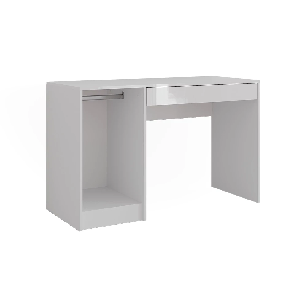 Schminktisch in Weiß/Weiß Hochglanz auf weißem Hintergrund