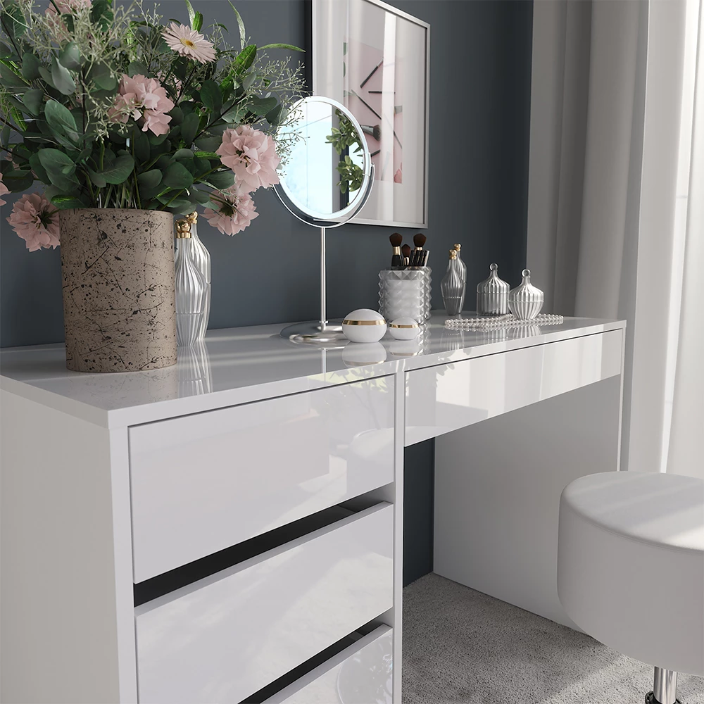 Close-up of Vanity table in White/white high gloss, showing texture/details