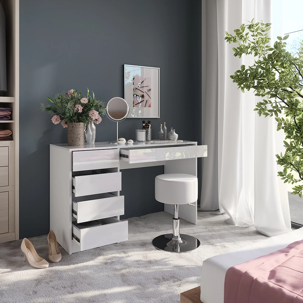 Close-up of Vanity table in White/white high gloss, showing design and surface details