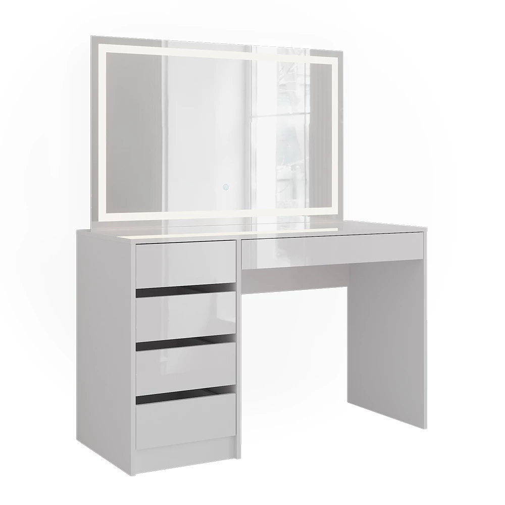 Schminktisch in Weiß/Weiß Hochglanz auf weißem Hintergrund