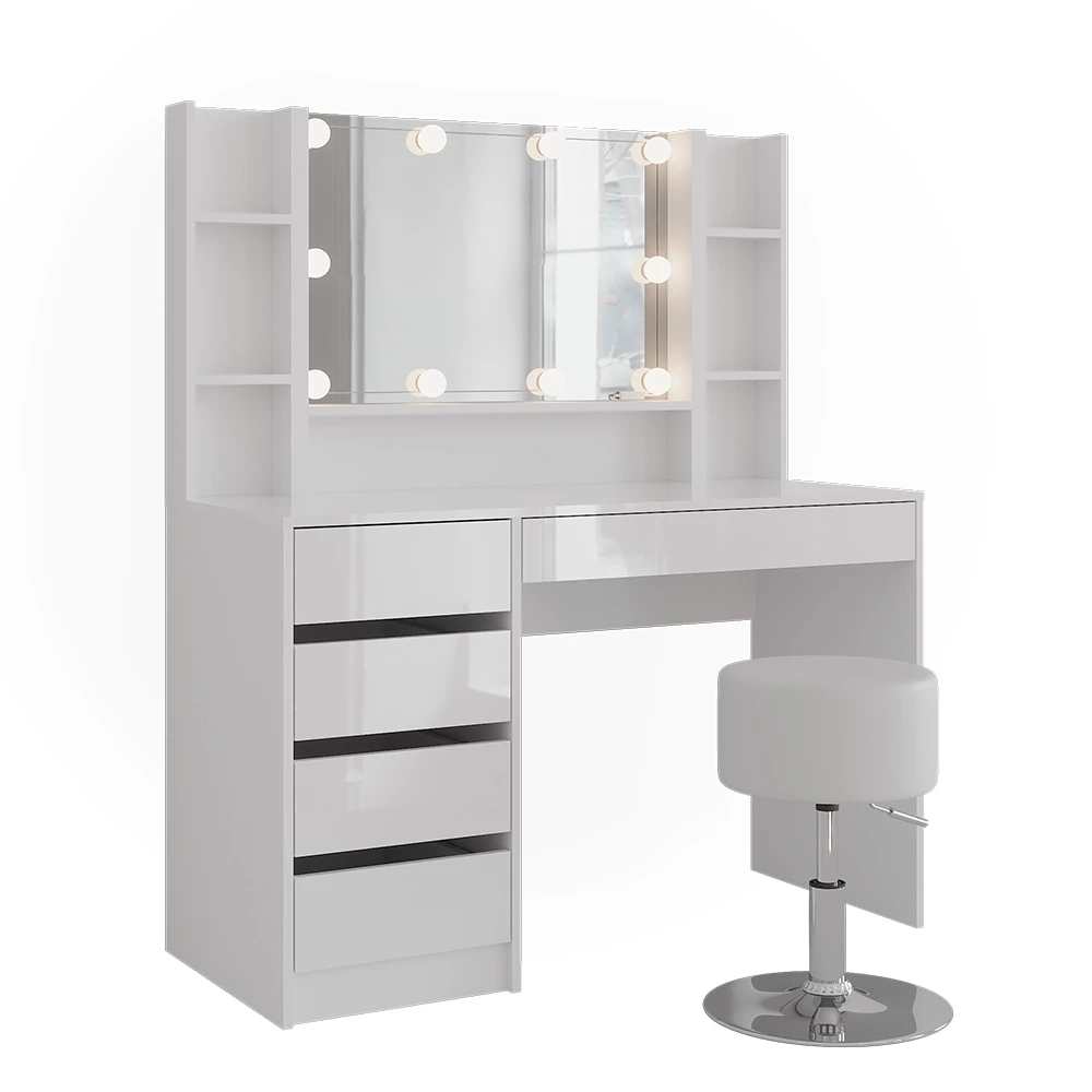 Makeupbord i farven Hvid/hvid højglans på hvid baggrund