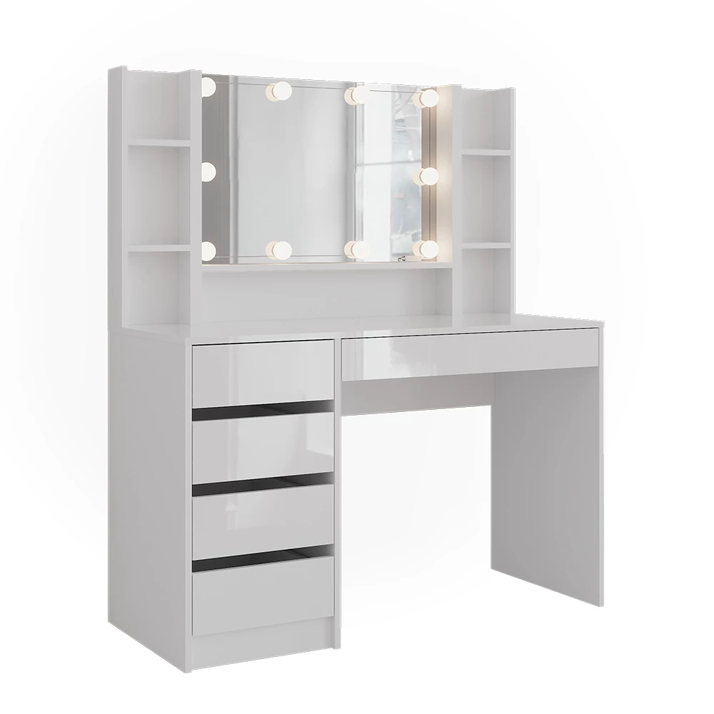 Makeupbord i farven Hvid/hvid højglans på hvid baggrund