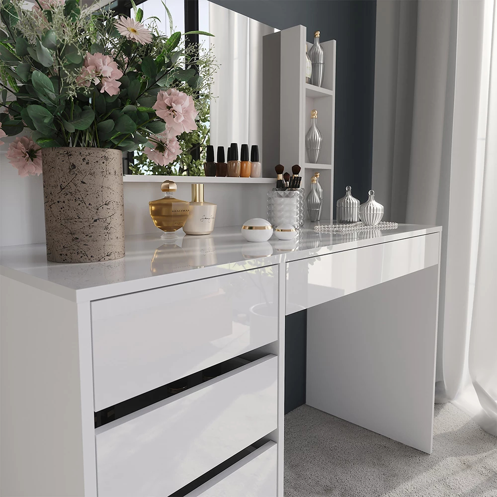 Close-up van Kaptafel in Wit/wit hoogglans, met textuur/details