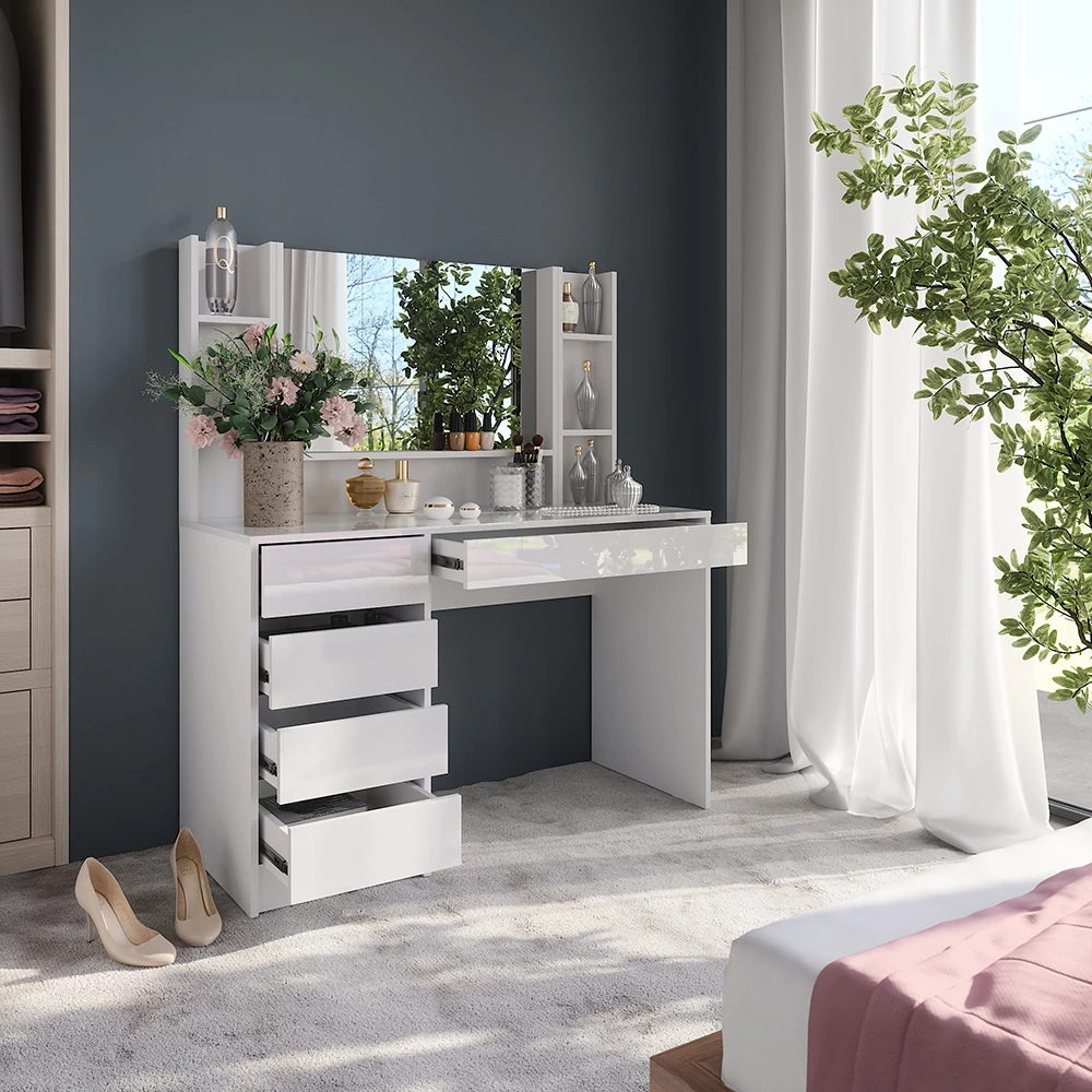 Close-up van Kaptafel in Wit/wit hoogglans, met ontwerp- en oppervlakte-details