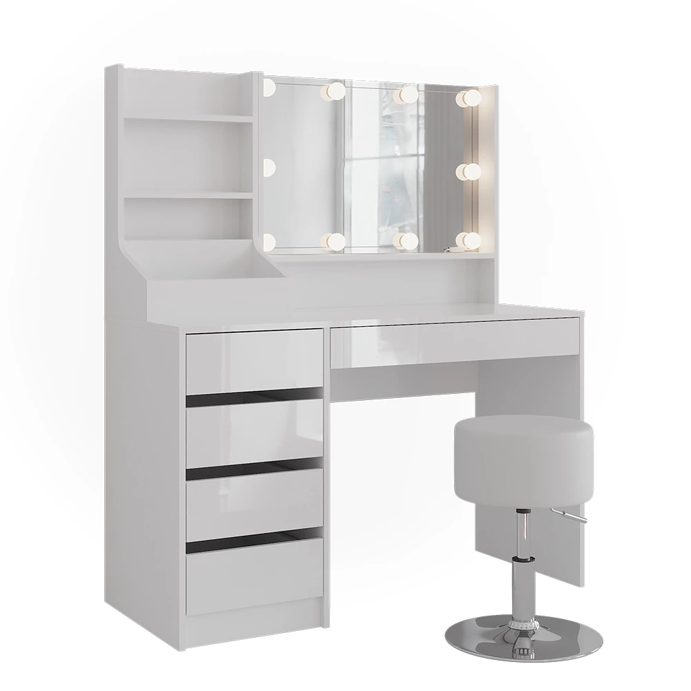 Schminktisch in Weiß/Weiß Hochglanz auf weißem Hintergrund
