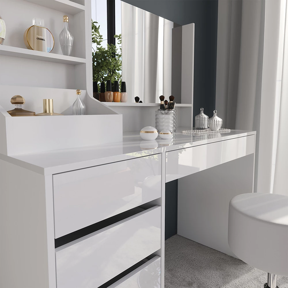 Close-up van Kaptafel in Wit/wit hoogglans, met textuur/details