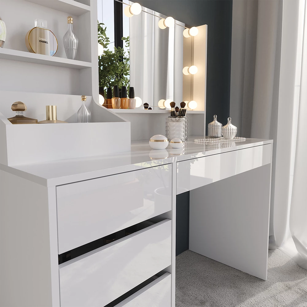 Zbliżenie Stół toaletowy w kolorze Biały/biały wysoki połysk, pokazujące teksturę/detale