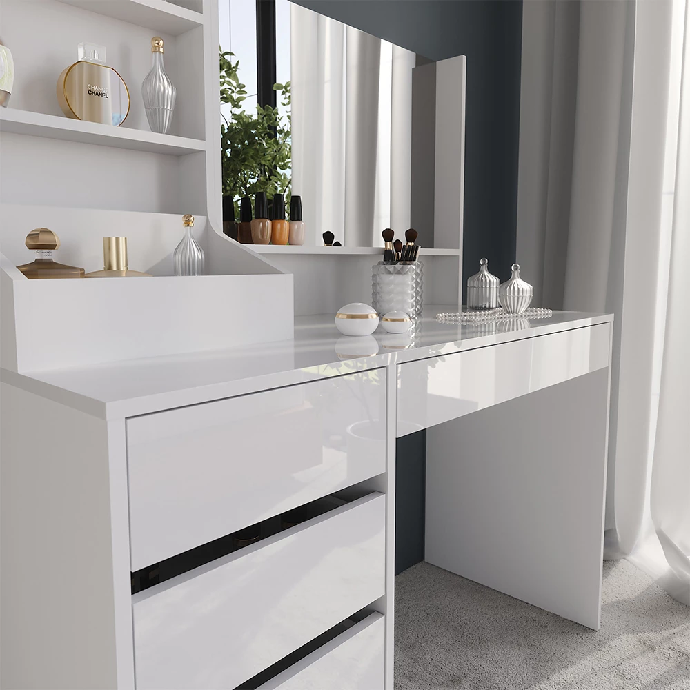 Close-up van Kaptafel in Wit/wit hoogglans, met textuur/details