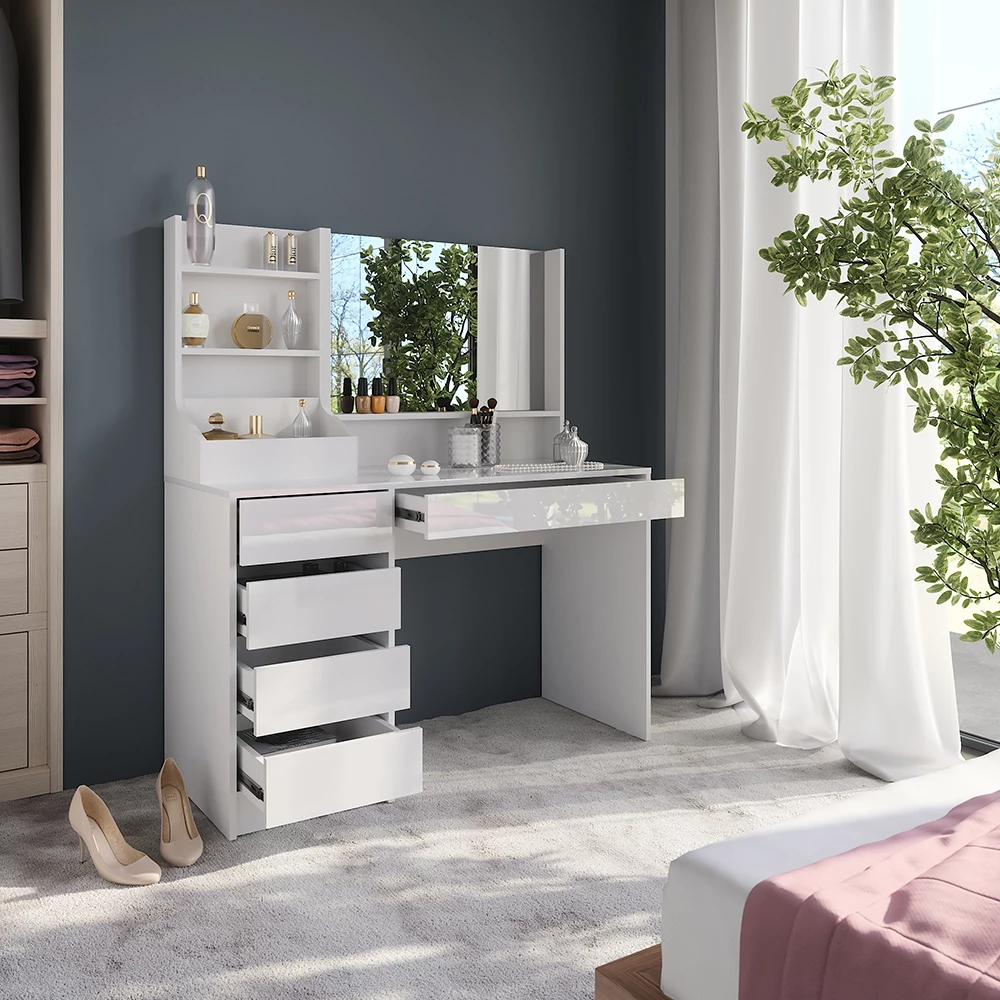 Close-up van Kaptafel in Wit/wit hoogglans, met ontwerp- en oppervlakte-details