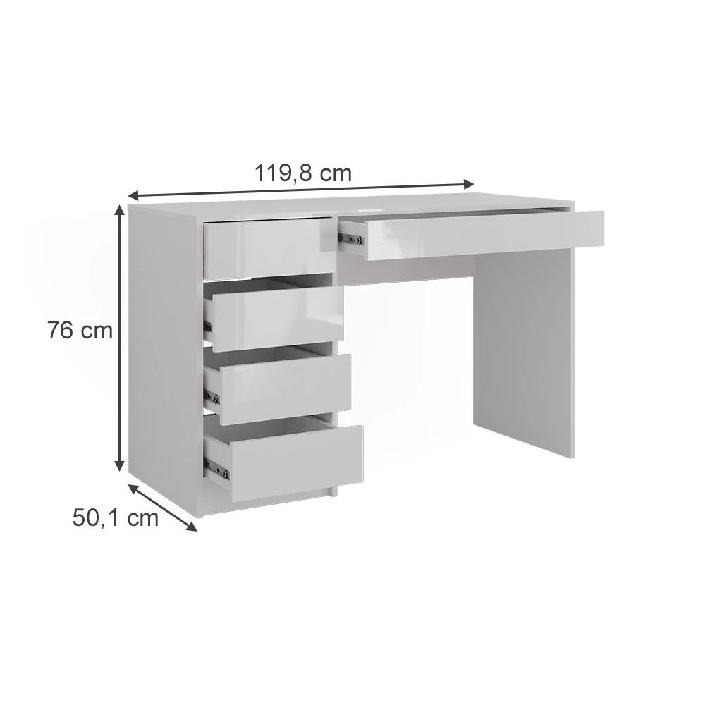 Stół do toalety w kolorze Biały/biały wysoki połysk na białym tle z widocznymi wymiarami