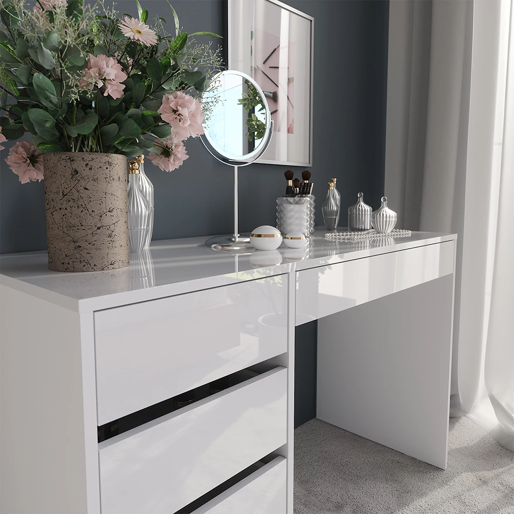 Zbliżenie Stół do toalety w kolorze Biały/biały wysoki połysk, pokazujące teksturę/detale