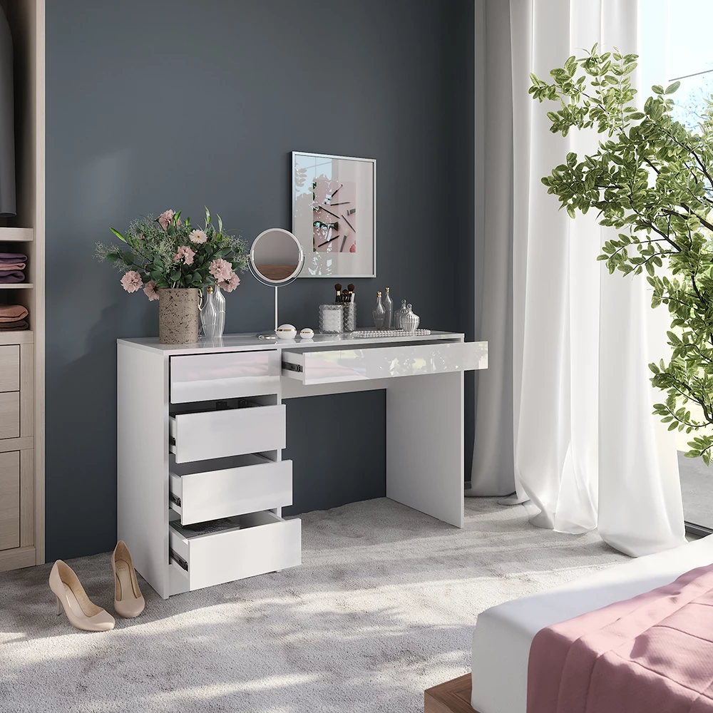 Zbliżenie Stół do toalety w kolorze Biały/biały wysoki połysk, pokazujące wzór i detale powierzchni