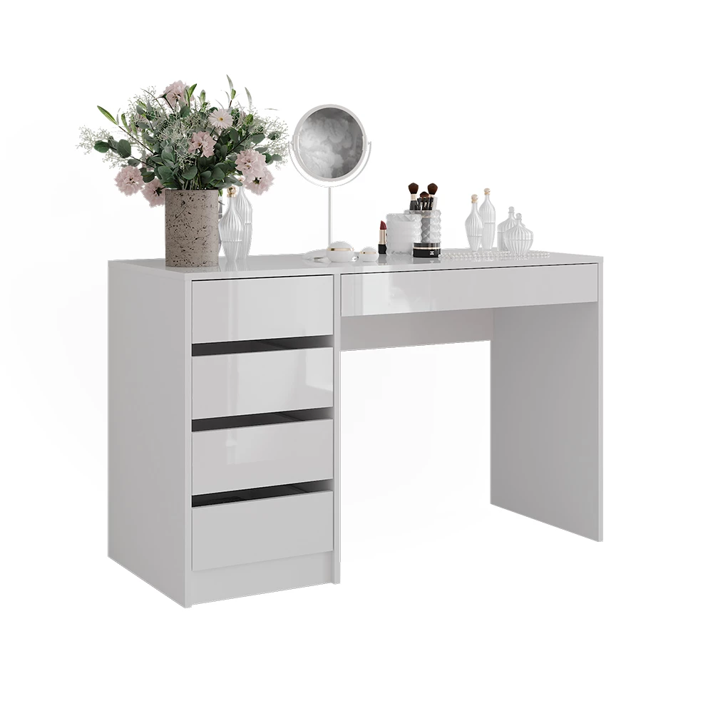 Stół do toalety w kolorze Biały/biały wysoki połysk na białym tle z elementami dekoracyjnymi