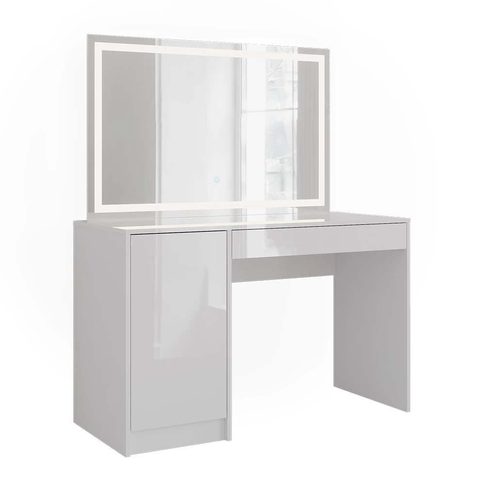 Schminktisch in Weiß/Weiß Hochglanz auf weißem Hintergrund