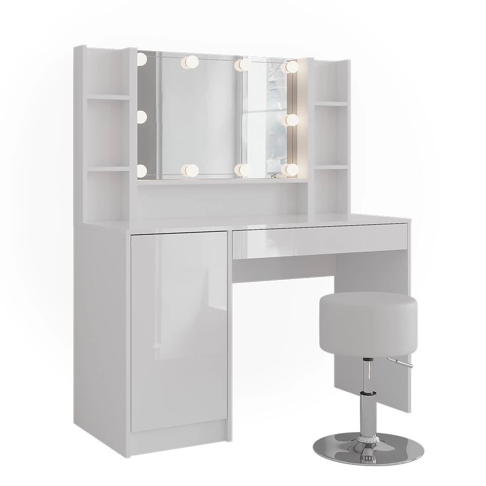 Schminktisch in Weiß/Weiß Hochglanz auf weißem Hintergrund