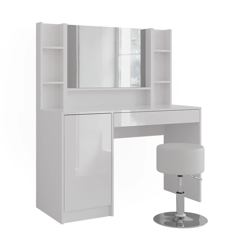 Schminktisch in Weiß/Weiß Hochglanz auf weißem Hintergrund