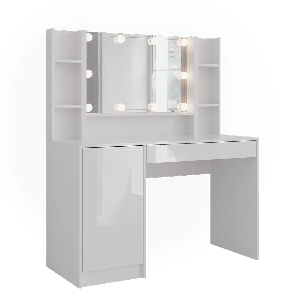 Coiffeuse en blanc/blanc brillant sur fond blanc