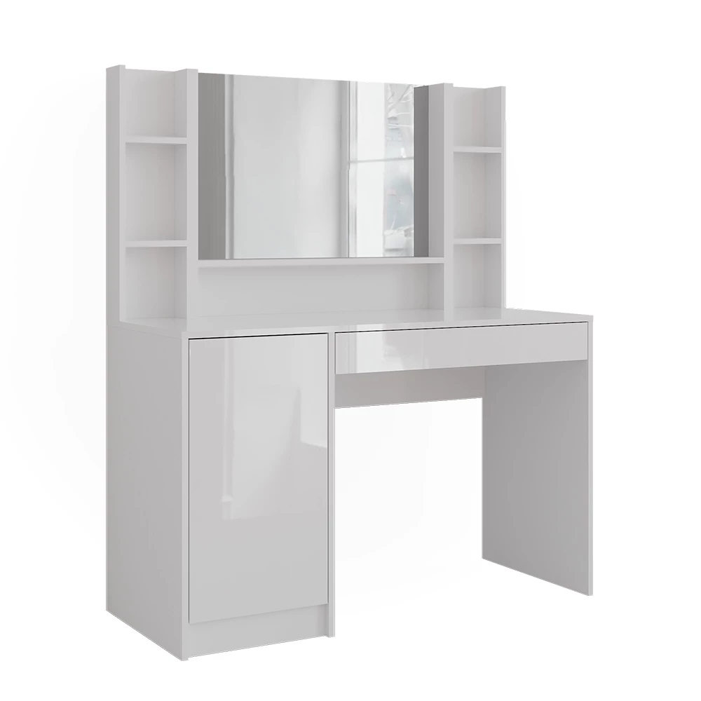 Schminktisch in Weiß/Weiß Hochglanz auf weißem Hintergrund