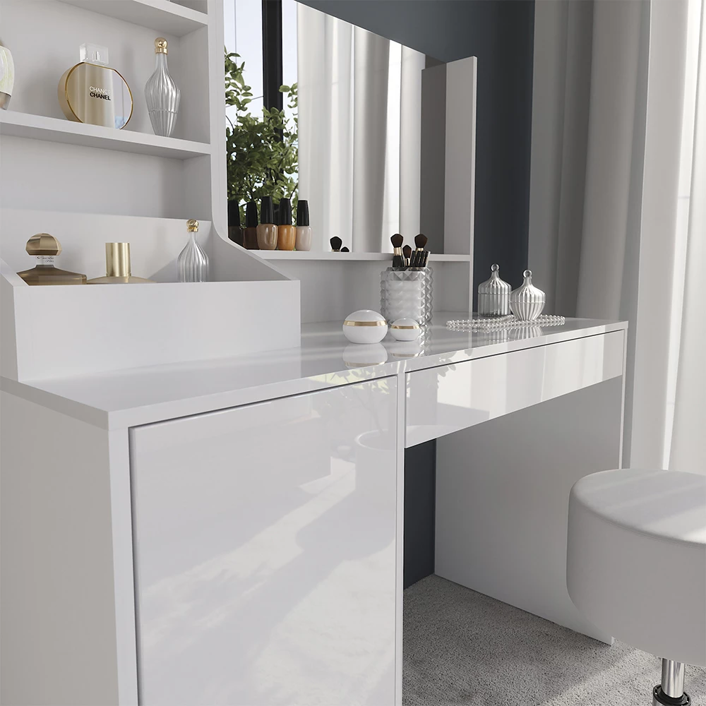 Close-up van Kaptafel in Wit/wit hoogglans, met textuur/details